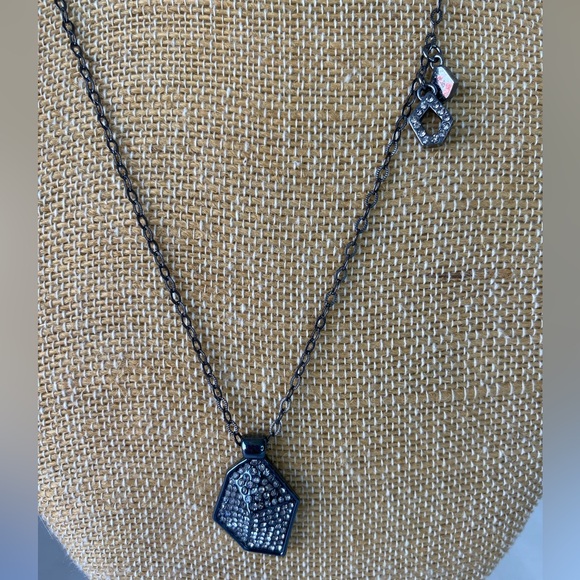 Lia Sophia Gunmetal Pave Crystal Geometric Pendant Necklace Industrial Goth - Picture 4 of 6